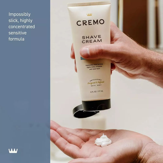 Cremo Sensitive Shave Cream concentrated formula dispensed into hand