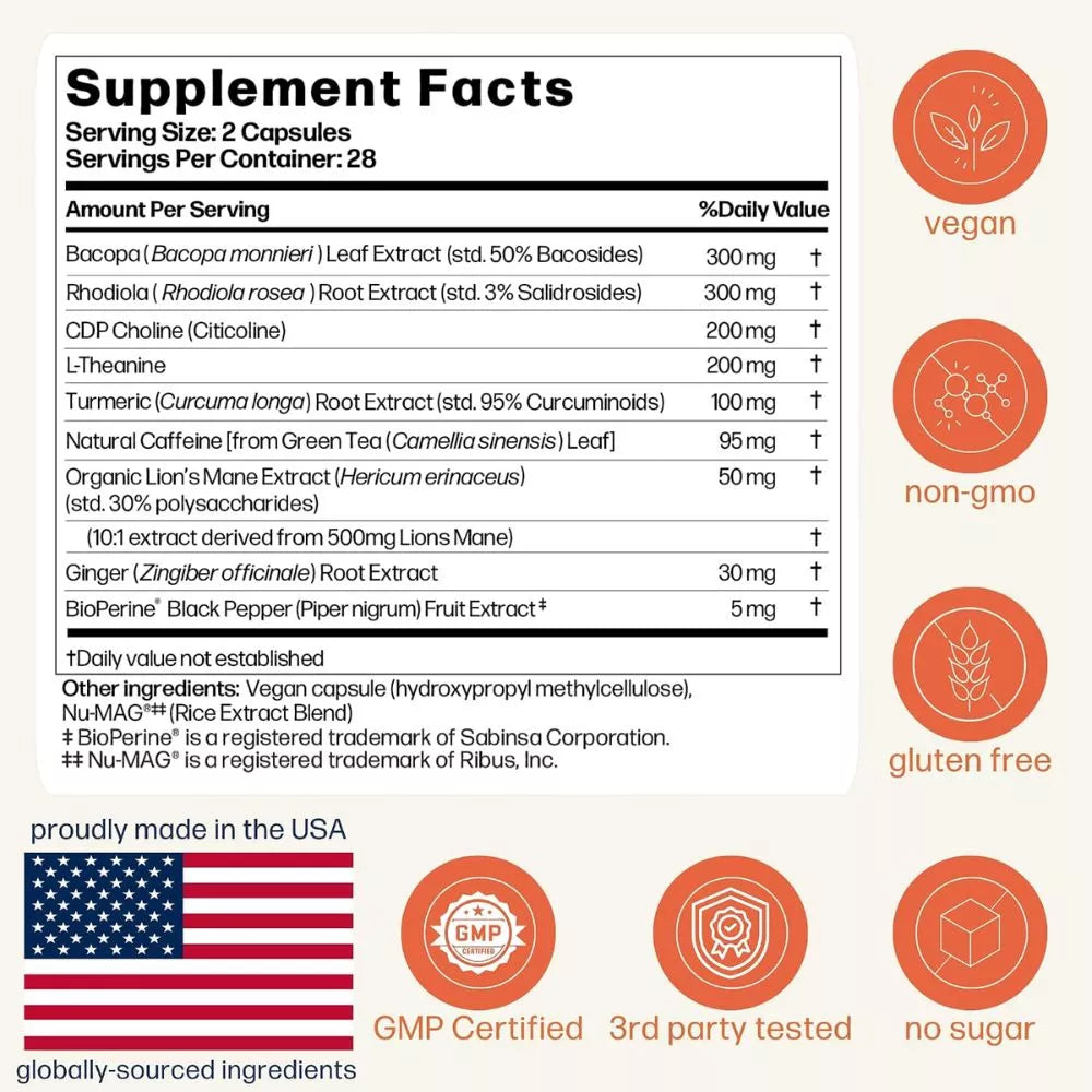 Avantera Elevate Supplement Facts with 56 capsules and ingredient details