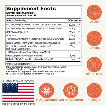 Avantera Elevate Supplement Facts with 56 capsules and ingredient details