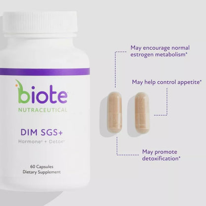 Biote DIM SGS+ capsules with daily supplement information