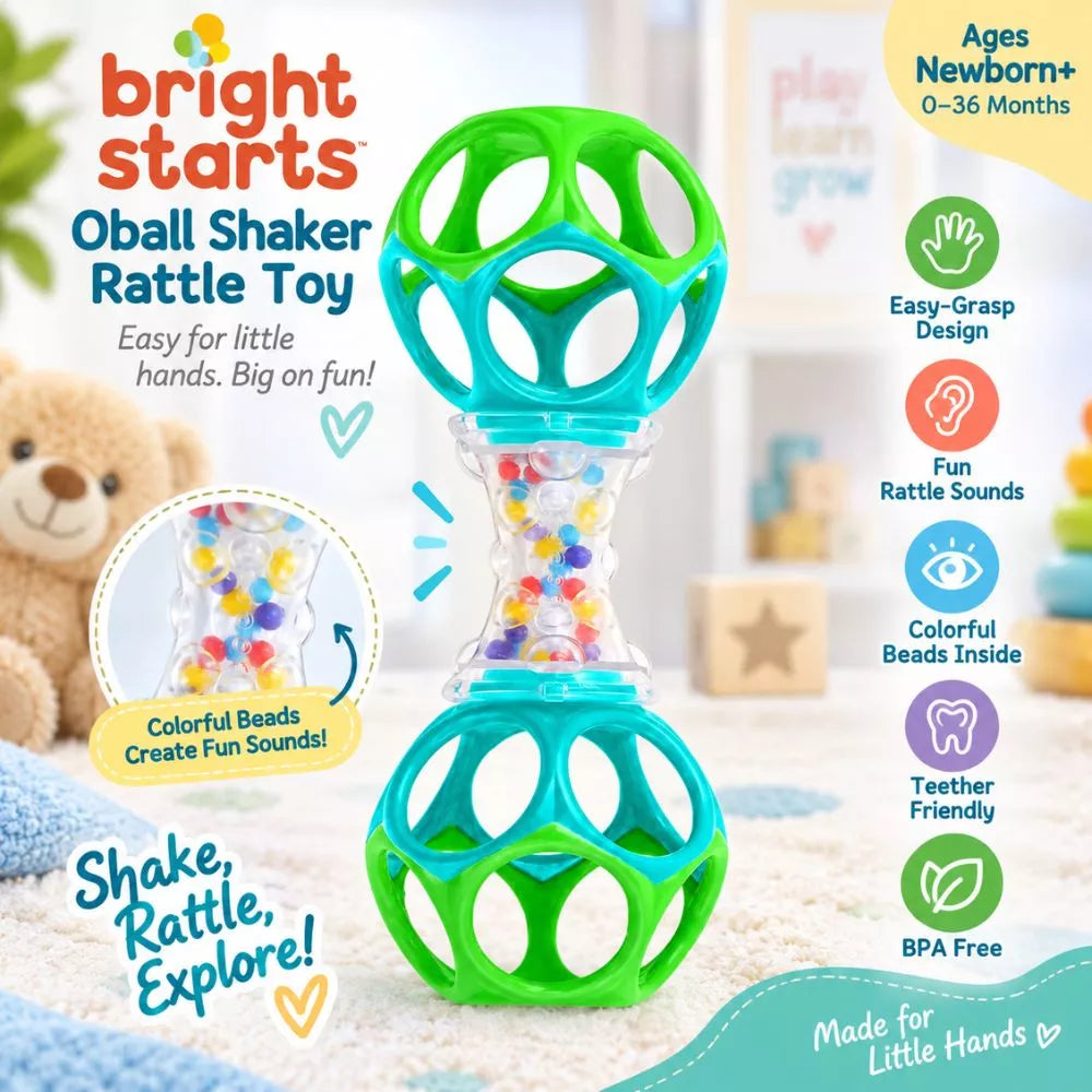 Bright Starts Oball Shaker Rattle Toy product image with colorful beads and easy-grasp design