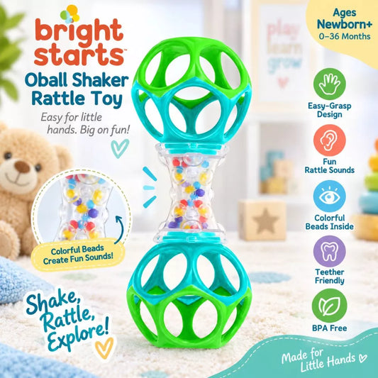 Bright Starts Oball Shaker Rattle Toy product image with colorful beads and easy-grasp design