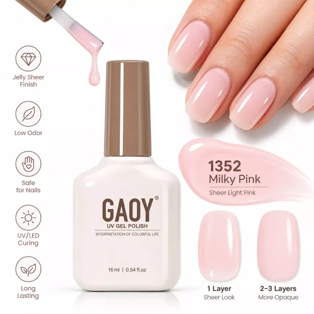 GAOY Milky Pink 1352 Sheer Light Pink Gel Nail Polish 16ml