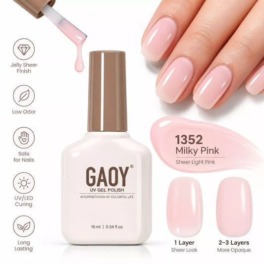 GAOY Milky Pink 1352 Sheer Light Pink Gel Nail Polish 16ml