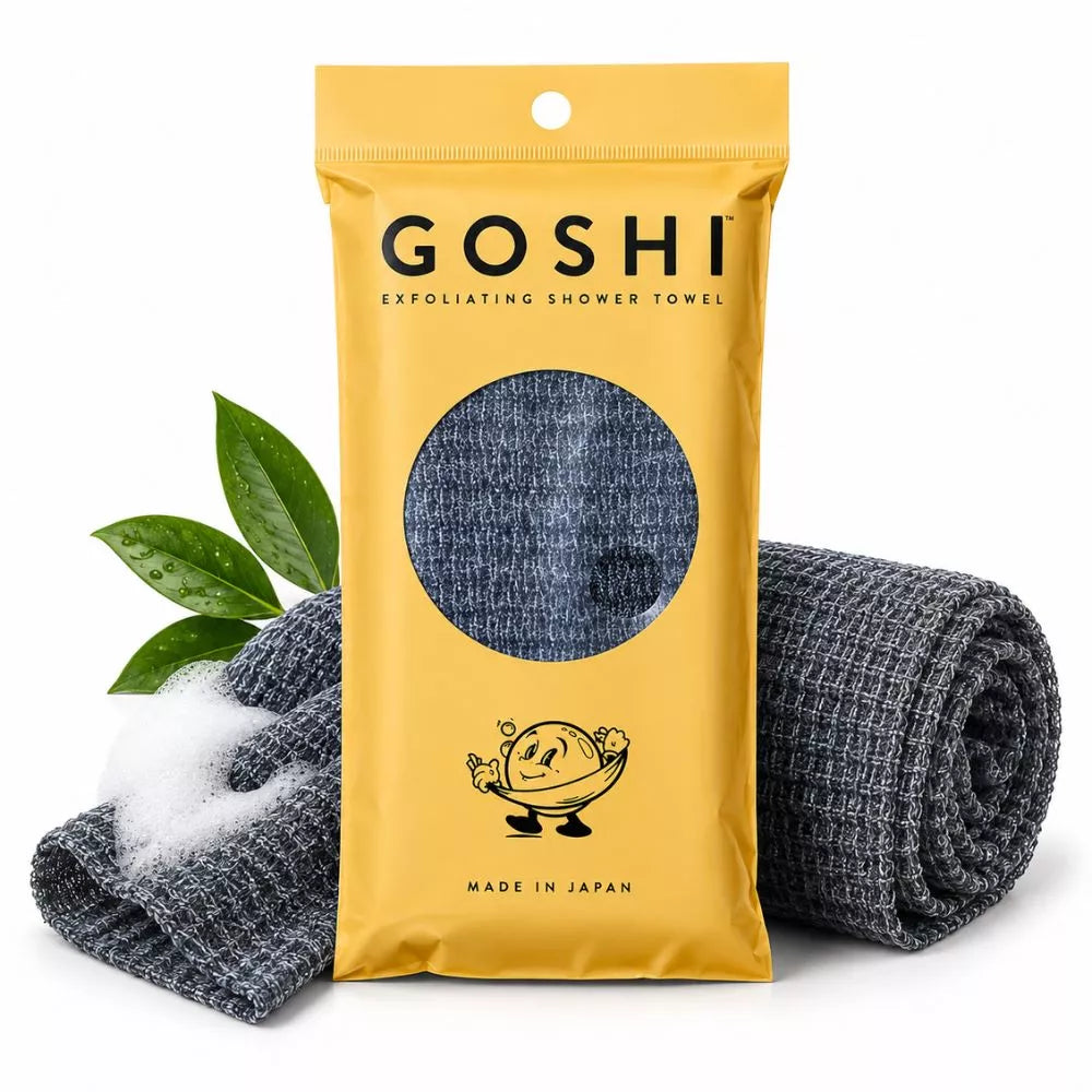 GOSHI Exfoliating Shower Towel Gray Japanese body scrubber