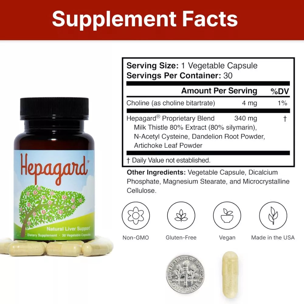 Hepagard liver support Supplement Facts with milk thistle and NAC