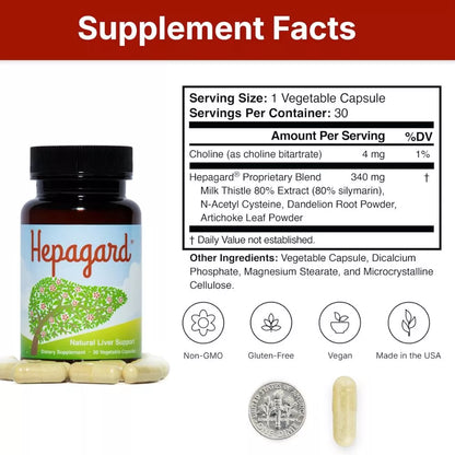Hepagard liver support Supplement Facts with milk thistle and NAC