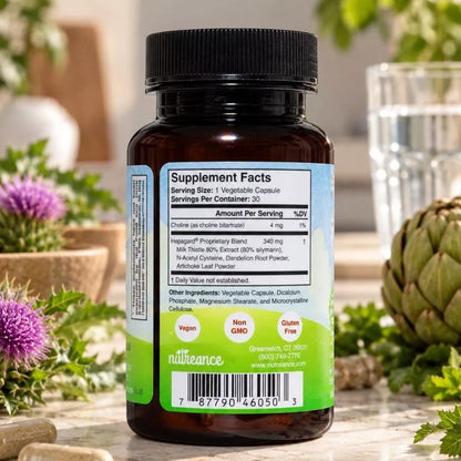 Hepagard liver support supplement bottle back label with product details