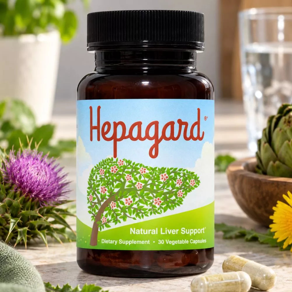 Hepagard liver support supplement bottle with natural botanical ingredients