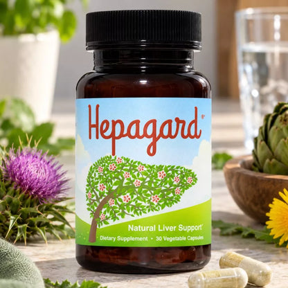 Hepagard liver support supplement bottle with natural botanical ingredients