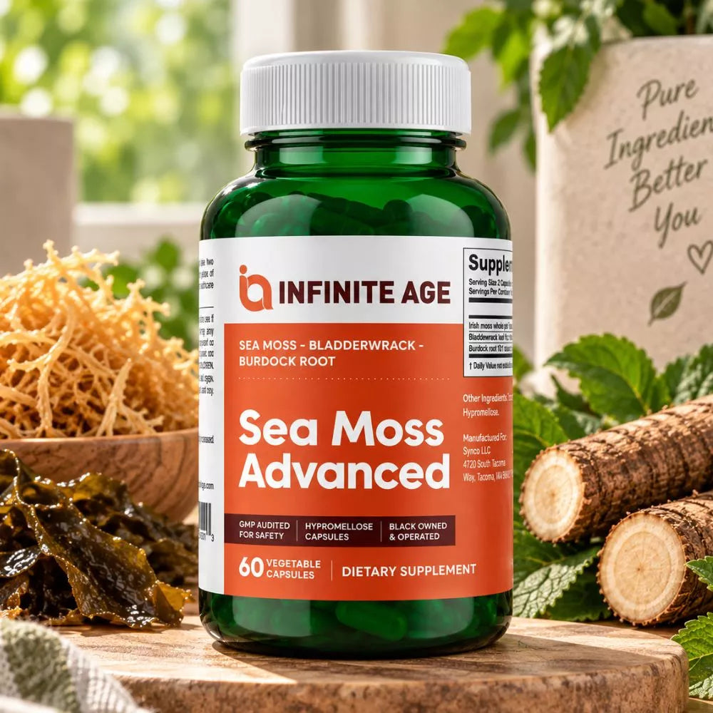 Infinite Age Sea Moss Advanced 60 vegan capsules with Irish moss and burdock root