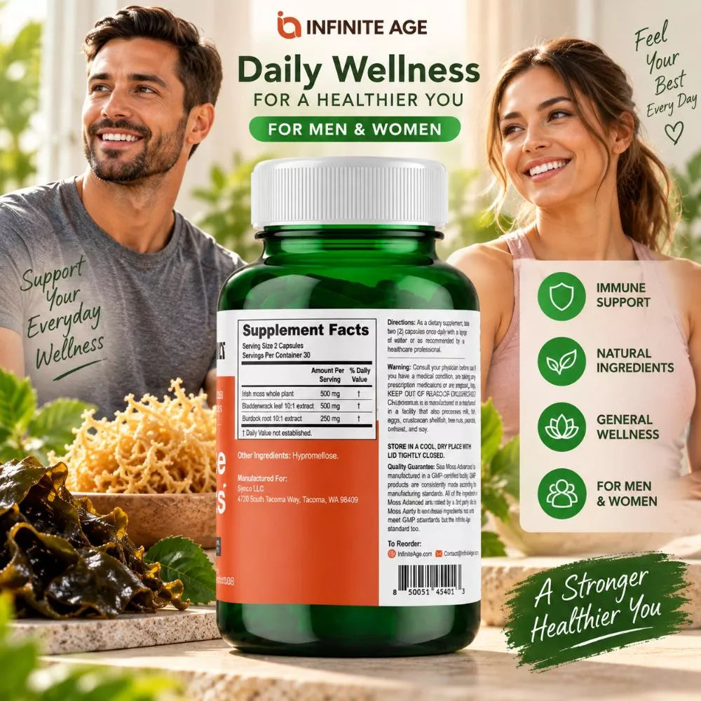 Infinite Age Sea Moss Advanced daily wellness supplement for men and women