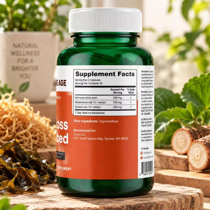 Infinite Age Sea Moss Advanced supplement back label with Supplement Facts