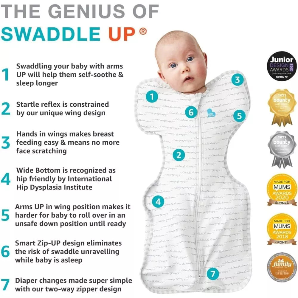Love to Dream Swaddle Up baby swaddle showing Arms Up design and self-soothing features