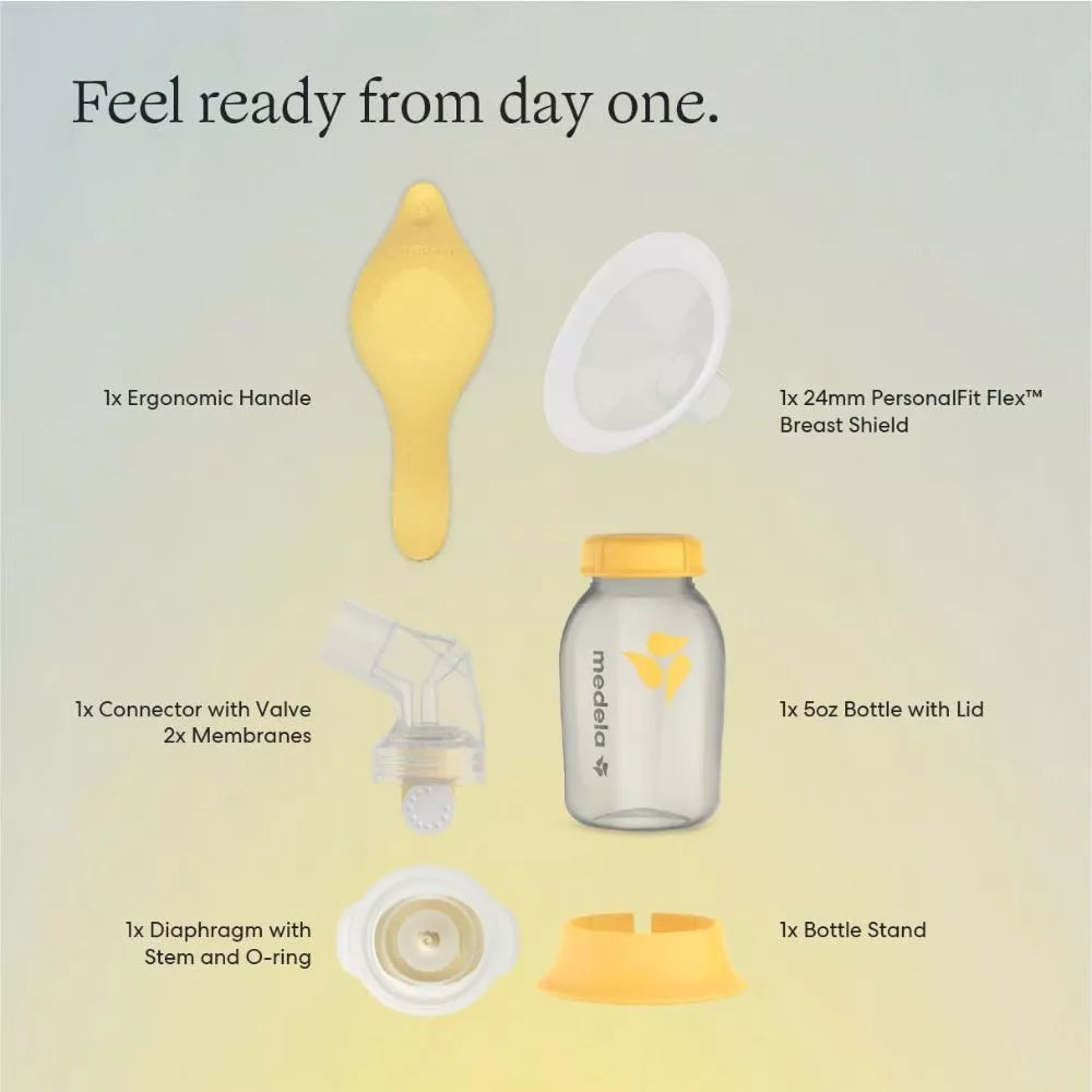 Medela Harmony manual breast pump kit with 24mm breast shield connector bottle diaphragm and bottle stand