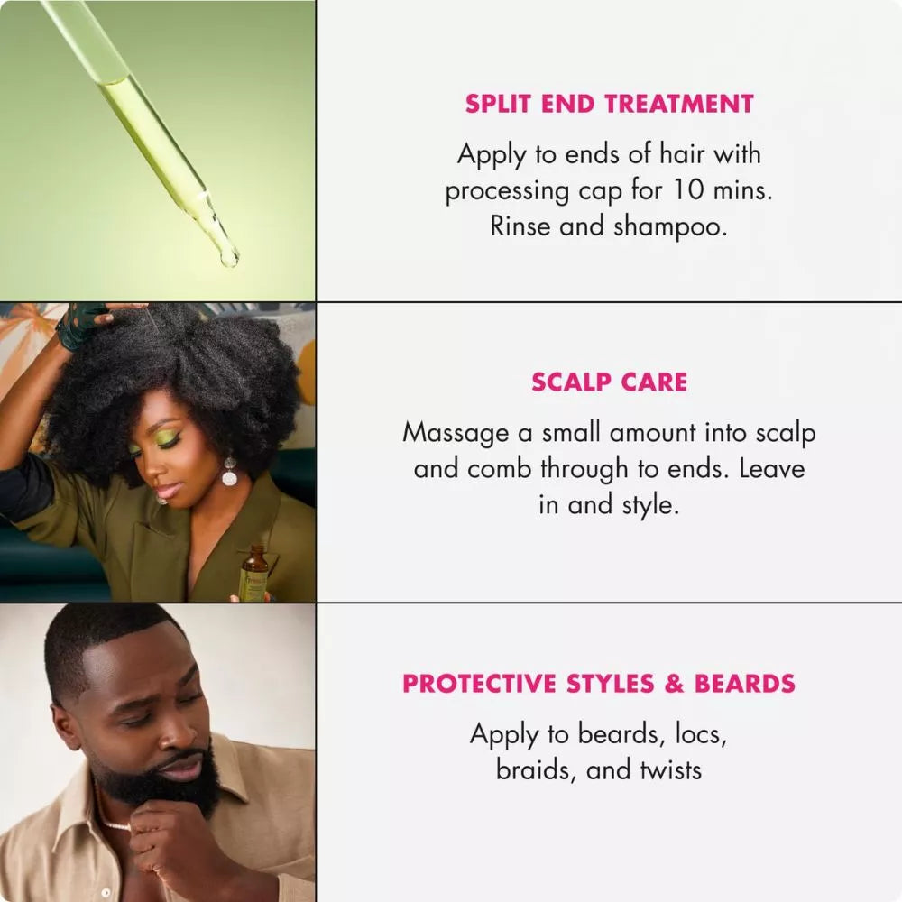 Mielle Rosemary Mint Hair Oil usage guide for split end care scalp treatment and protective styles