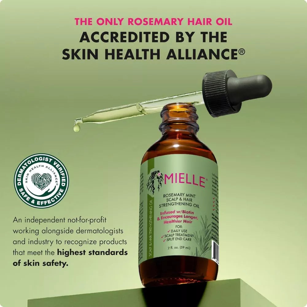 Mielle Rosemary Mint Scalp and Hair Strengthening Oil with dermatologist verified formula