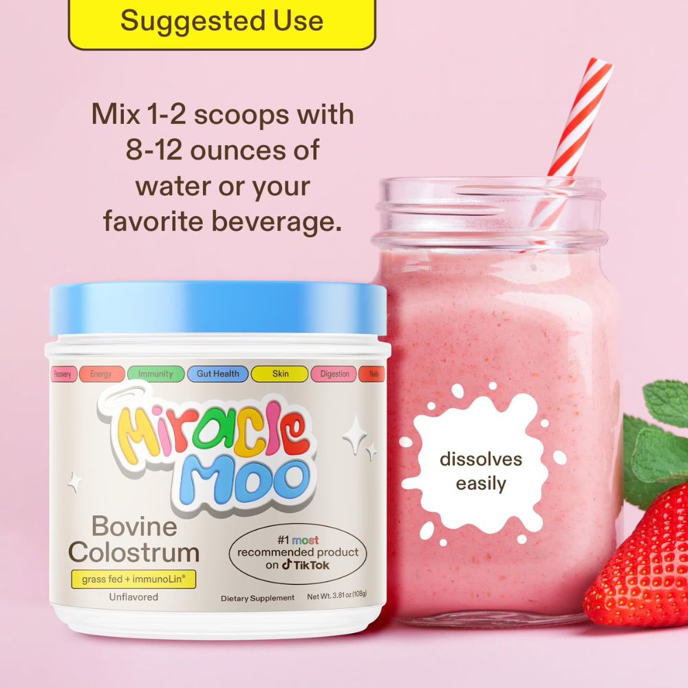 Miracle Moo Bovine Colostrum suggested use with unflavored colostrum powder