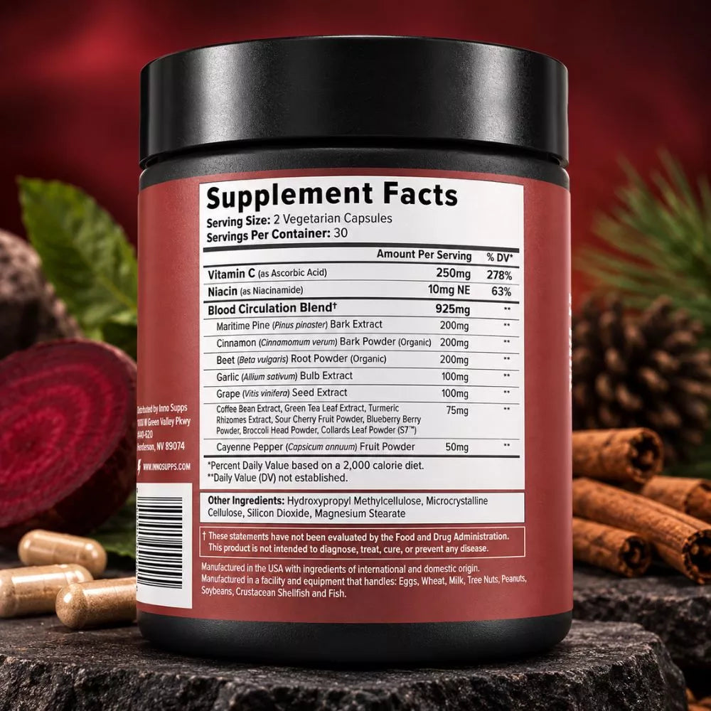 Nitro Wood Supplement Facts with vitamin C niacin and circulation blend