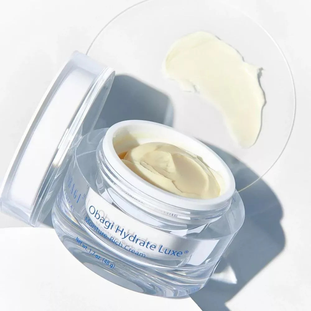 Obagi Hydrate Luxe Moisture-Rich Cream texture and open jar