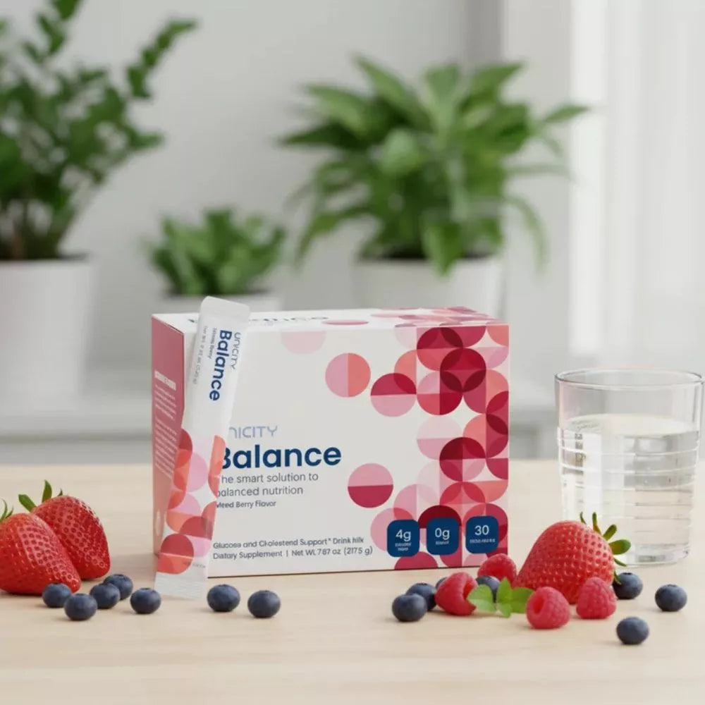 Unicity Balance Mixed Berry drink mix with strawberries and blueberries