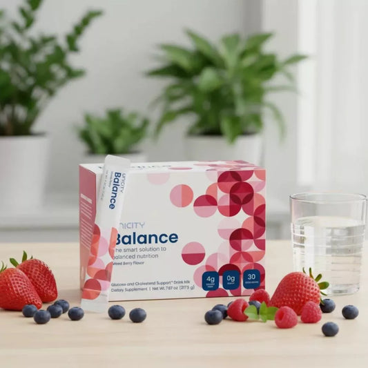 Unicity Balance Mixed Berry drink mix with strawberries and blueberries