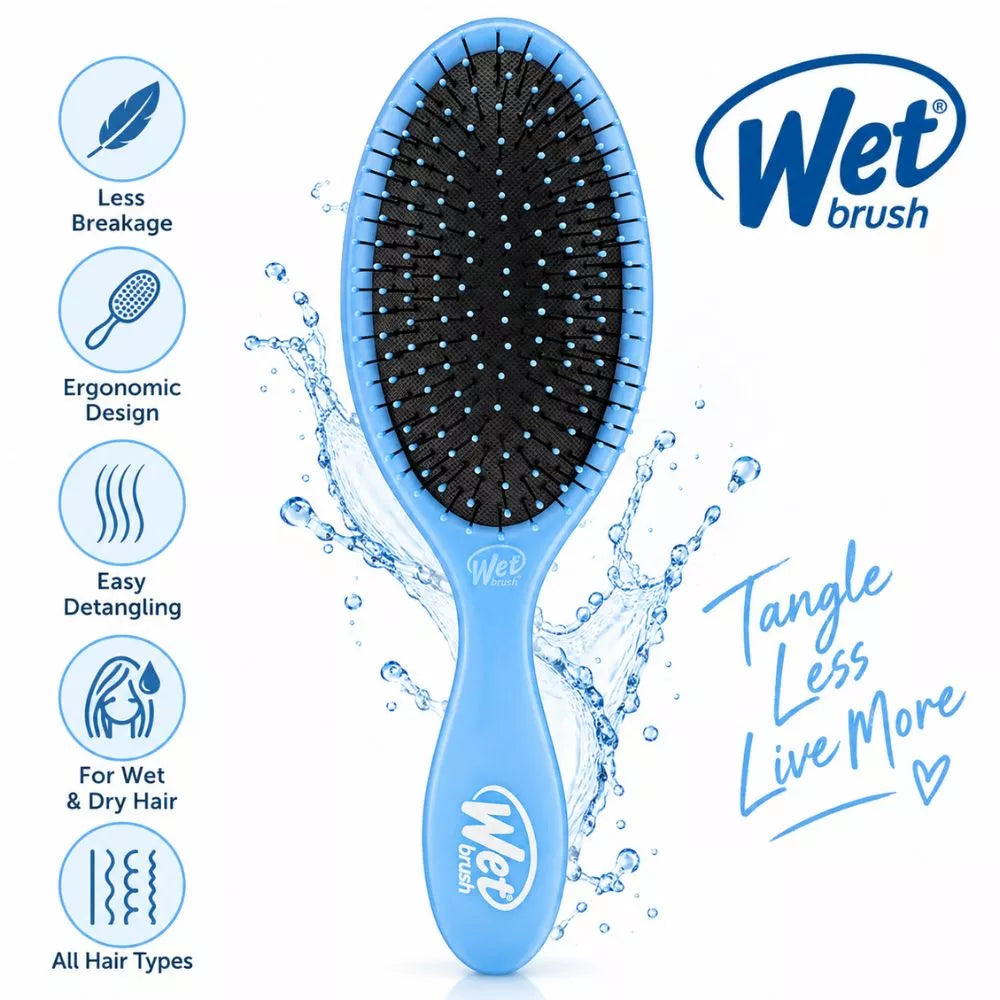 Wet Brush Original Detangler blue hair brush with IntelliFlex bristles and wet and dry hair features