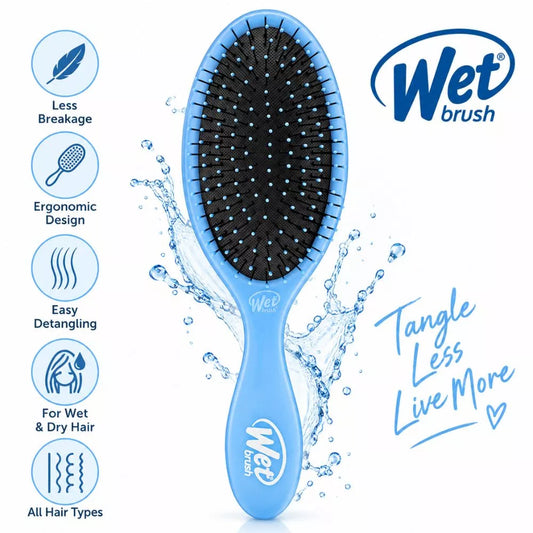 Wet Brush Original Detangler blue hair brush with IntelliFlex bristles and wet and dry hair features