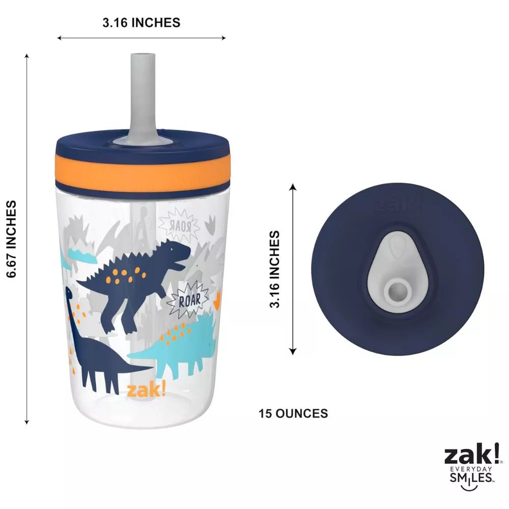 Zak Designs Kelso 15 oz toddler straw cup showing 3.16 inch diameter and 6.67 inch height